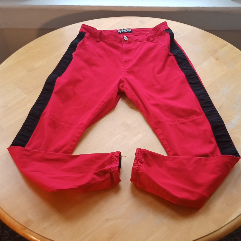medium red black stripe joggers
